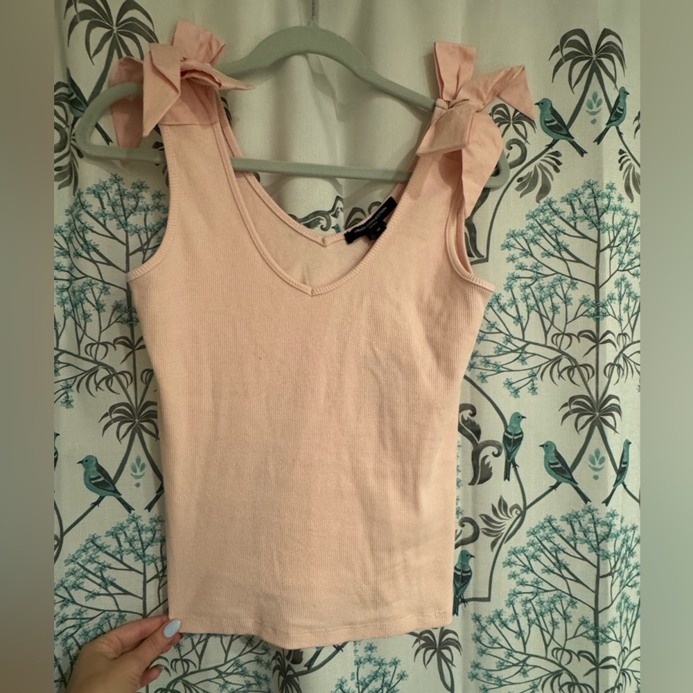 French Connection Pale Pink Tie-Shoulder Ribbed Tank